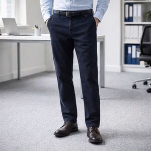 Boss Hugo Boss Tailored Blue Cotton Twill Straight Leg Pants Capsule Career 36R